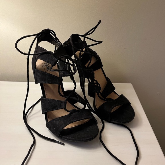 Black Lace Up Heels - Picture 1 of 8